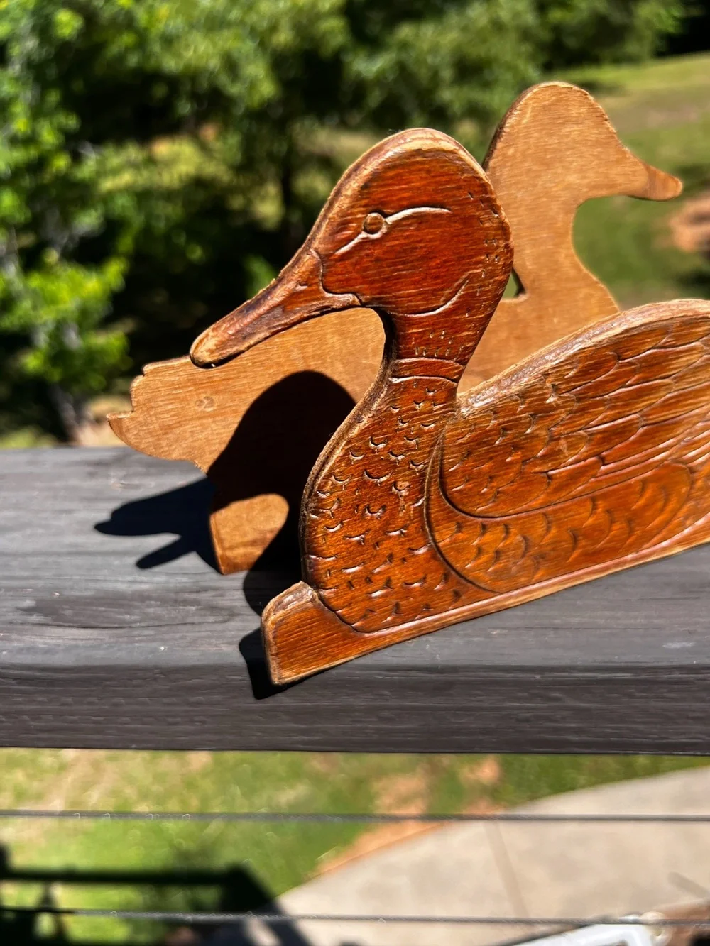 Vintage Carved Wooden Duck Napkin Holder Rustic Kitchen Decor
